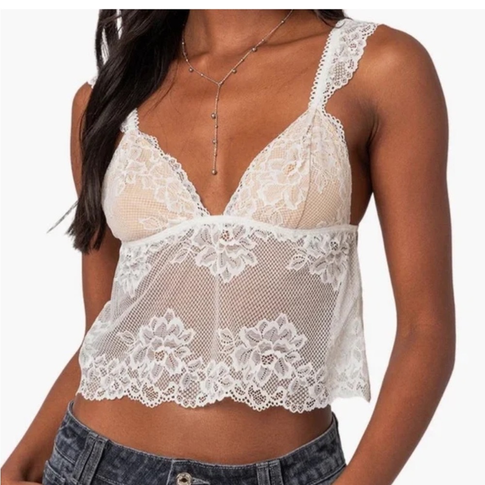 Edikted Jasmine Sheer Lace Crop Tank Top Size Medium NWT